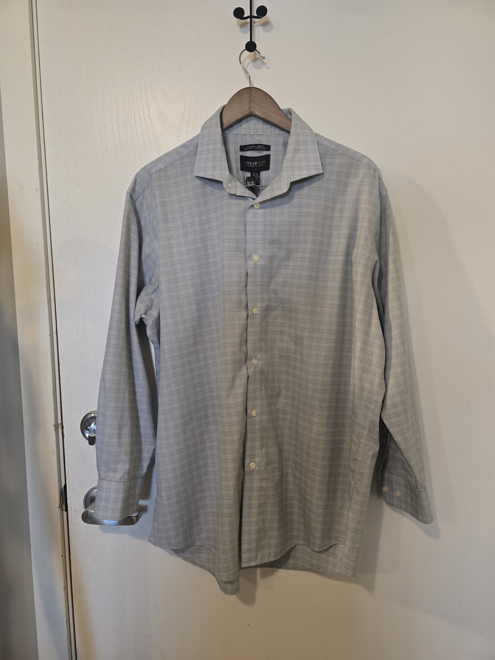 Kenneth Cole Men's Light Gray Plaid Dress Shirt